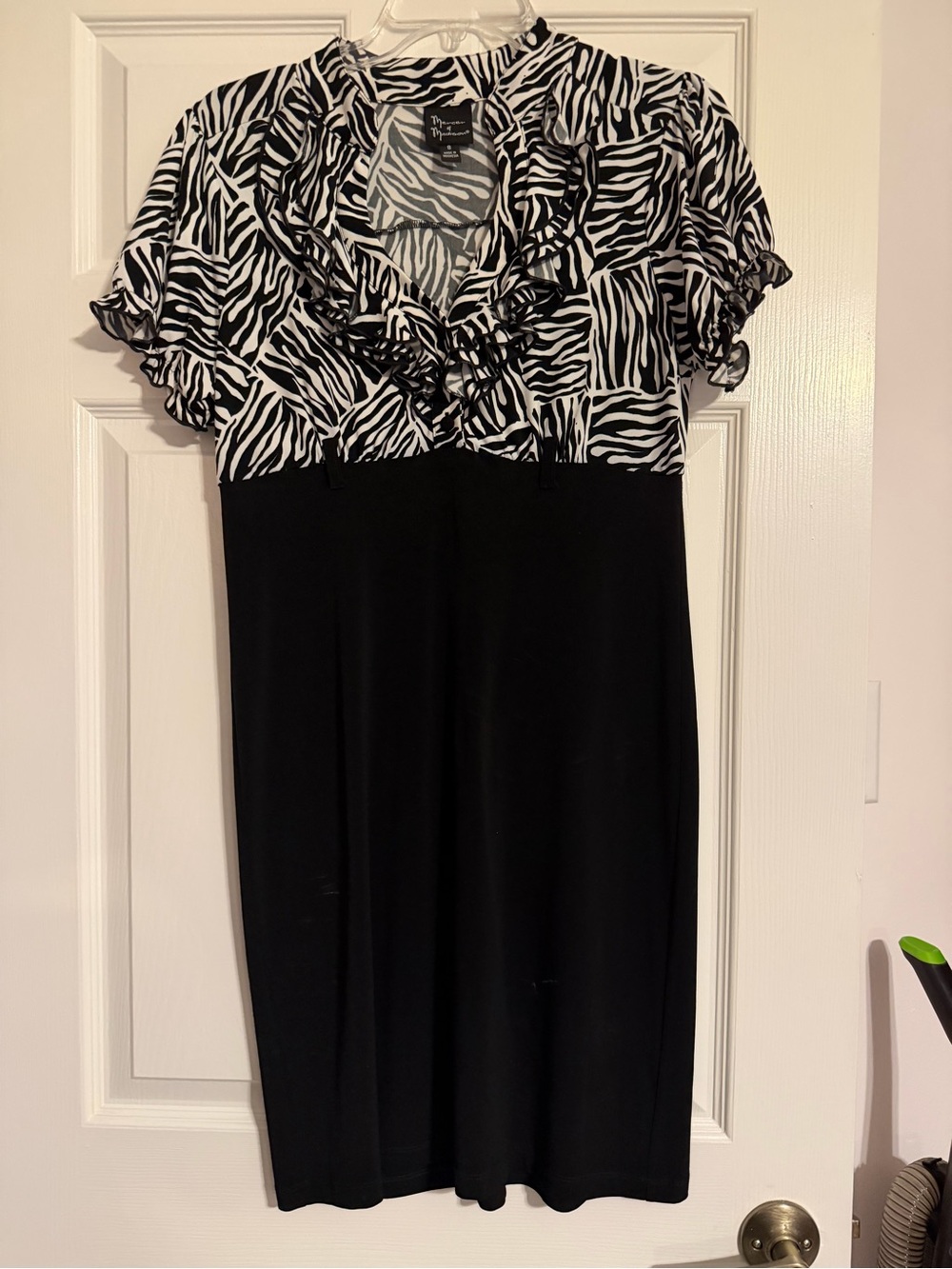 Mercer & Madison Black & White Zebra Print Flutter Sleeve Dress